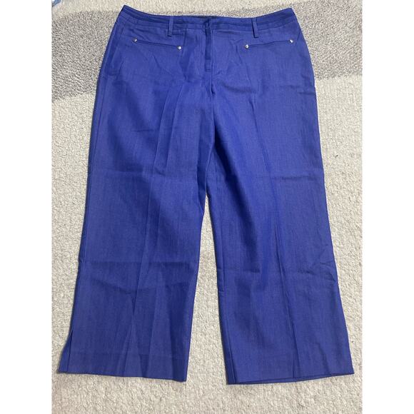 Larry Levine Womens Sz 12 Flat Front Straight Leg Cropped Pants Blue Purple - Picture 1 of 8